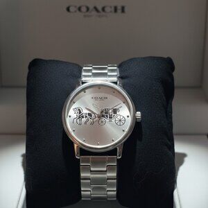 Coach GRAND CLASSIC CARRIAGE Women's Silver Stainless Link Bracelet Watch NWT